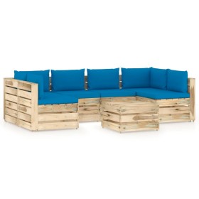 Garden furniture 7 pieces with green impregnated wood cushions by vidaXL, Garden sets - Ref: Foro24-3074727, Price: 685,99 €,...