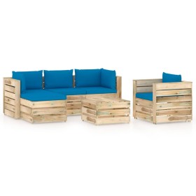 Garden furniture 6 pieces with green impregnated wood cushions by vidaXL, Garden sets - Ref: Foro24-3074847, Price: 614,99 €,...