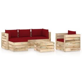 Garden furniture 6 pieces with green impregnated wood cushions by vidaXL, Garden sets - Ref: Foro24-3074852, Price: 580,99 €,...