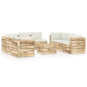 Garden furniture 9 pieces with green impregnated wood cushions by vidaXL, Garden sets - Ref: Foro24-3074737, Price: 1,00 €, D...