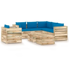 Gartenmöbel 8-teilig mit grün imprägnierten Holzkissen von vidaXL, Gartensets - Ref: Foro24-3074883, Preis: 823,99 €, Rabatt: %