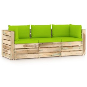 3-Sitzer-Palettensofa mit grün imprägnierten Kiefernholzkissen von vidaXL, Gartensets - Ref: Foro24-3074566, Preis: 363,99 €,...