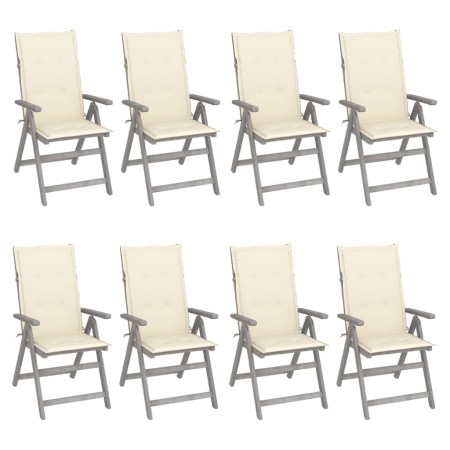 Reclining garden chairs and cushions 8 units gray acacia wood by vidaXL, Garden chairs - Ref: Foro24-3075143, Price: 543,99 €...