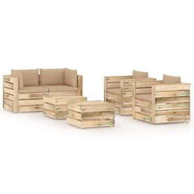 Garden furniture 6 pieces with green impregnated wood cushions by vidaXL, Garden sets - Ref: Foro24-3074834, Price: 635,99 €,...