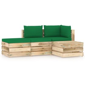 Gartenmöbel 4-teilig mit grün imprägnierten Holzkissen von vidaXL, Gartensets - Ref: Foro24-3074596, Preis: 293,99 €, Rabatt: %