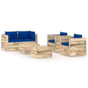 Garden furniture 6 pieces with green impregnated wood cushions by vidaXL, Garden sets - Ref: Foro24-3074841, Price: 602,99 €,...