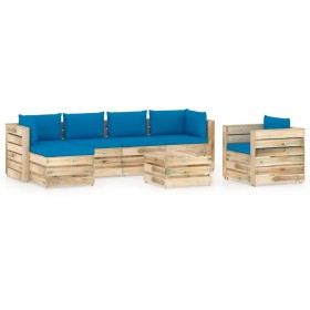 Gartenmöbel 7-teilig mit grün imprägnierten Holzkissen von vidaXL, Gartensets - Ref: Foro24-3074859, Preis: 681,99 €, Rabatt: %