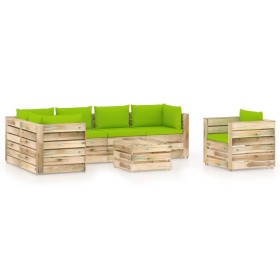 Garden furniture 7 pieces with green impregnated wood cushions by vidaXL, Garden sets - Ref: Foro24-3074878, Price: 715,18 €,...