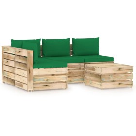 Garden furniture 5 pieces with green impregnated wood cushions by vidaXL, Garden sets - Ref: Foro24-3074644, Price: 431,87 €,...