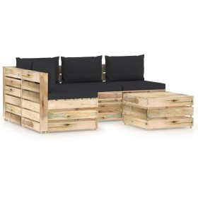 Garden furniture 5 pieces with green impregnated wood cushions by vidaXL, Garden sets - Ref: Foro24-3074646, Price: 482,99 €,...