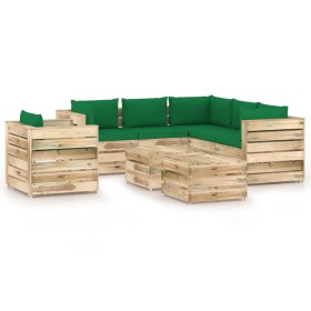 Garden furniture 8 pieces with green impregnated wood cushions by vidaXL, Garden sets - Ref: Foro24-3074884, Price: 757,99 €,...