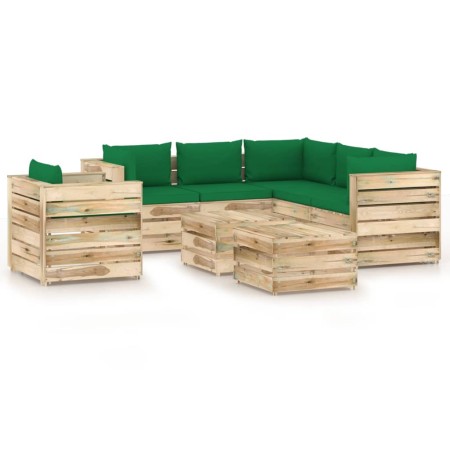 Garden furniture 8 pieces with green impregnated wood cushions by vidaXL, Garden sets - Ref: Foro24-3074884, Price: 757,99 €,...