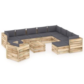 Garden furniture 12 pieces with green impregnated wood cushions by vidaXL, Garden sets - Ref: Foro24-3074891, Price: 1,00 €, ...