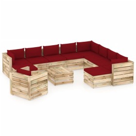 Gartenmöbel 12-teilig mit grün imprägnierten Holzkissen von vidaXL, Gartensets - Ref: Foro24-3074900, Preis: 1,00 €, Rabatt: %