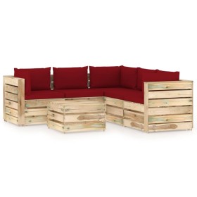 Garden furniture 6 pieces with green impregnated wood cushions by vidaXL, Garden sets - Ref: Foro24-3074696, Price: 635,99 €,...