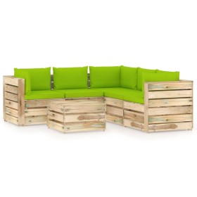 Garden furniture 6 pieces with green impregnated wood cushions by vidaXL, Garden sets - Ref: Foro24-3074698, Price: 635,99 €,...