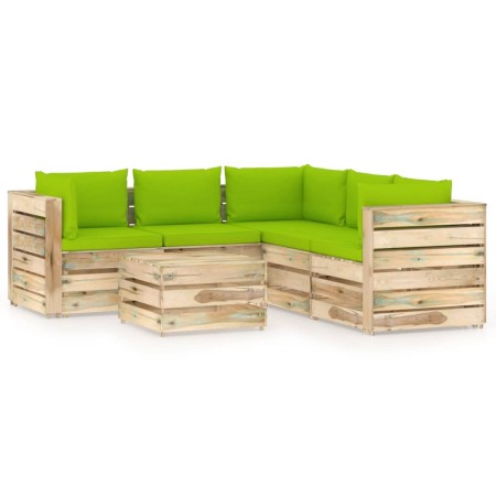 Garden furniture 6 pieces with green impregnated wood cushions by vidaXL, Garden sets - Ref: Foro24-3074698, Price: 635,73 €,...