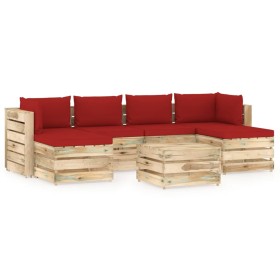 Garden furniture 7 pieces with green impregnated wood cushions by vidaXL, Garden sets - Ref: Foro24-3074717, Price: 619,99 €,...