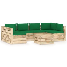 Gartenmöbel 7-teilig mit grün imprägnierten Holzkissen von vidaXL, Gartensets - Ref: Foro24-3074728, Preis: 622,99 €, Rabatt: %