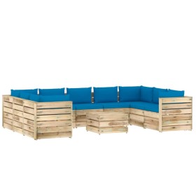 Gartenmöbel 10-teilig mit grün imprägnierten Holzkissen von vidaXL, Gartensets - Ref: Foro24-3074763, Preis: 1,00 €, Rabatt: %