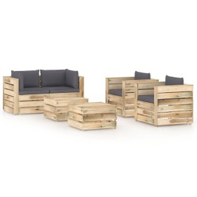 Gartenmöbel 6-teilig mit grün imprägnierten Holzkissen von vidaXL, Gartensets - Ref: Foro24-3074831, Preis: 632,77 €, Rabatt: %