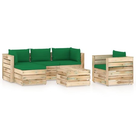 Muebles de jardín 6 piezas con cojines madera impregnada verde de vidaXL, Conjuntos de jardín - Ref: Foro24-3074848, Precio: ...