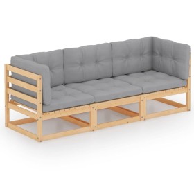 3-Sitzer-Gartensofa mit Kissen aus massivem Kiefernholz von vidaXL, Outdoor-Sofas - Ref: Foro24-3076369, Preis: 250,99 €, Rab...