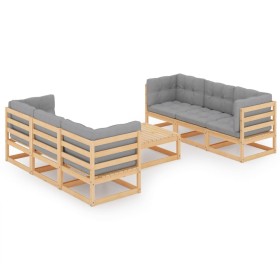 7-piece garden furniture set with solid pine wood cushions by vidaXL, Garden sets - Ref: Foro24-3076384, Price: 582,03 €, Dis...