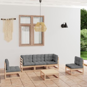 Muebles de jardín 6 piezas con cojines de madera de pino maciza de vidaXL, Conjuntos de jardín - Ref: Foro24-3076444, Precio:...