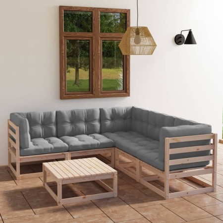 Muebles de jardín 6 piezas con cojines de madera de pino maciza de vidaXL, Conjuntos de jardín - Ref: Foro24-3076549, Precio:...