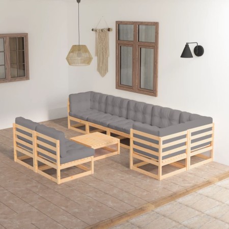 Gartenmöbel-Set 9-teilig und Kissen aus massivem Kiefernholz von vidaXL, Gartensets - Ref: Foro24-3076669, Preis: 832,01 €, R...