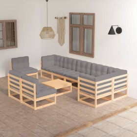 Gartenmöbel-Set 10-teilig und Kissen aus massivem Kiefernholz von vidaXL, Gartensets - Ref: Foro24-3076689, Preis: 945,00 €, ...