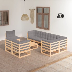 Gartenmöbel-Set 9-teilig und Kissen aus massivem Kiefernholz von vidaXL, Gartensets - Ref: Foro24-3076719, Preis: 806,99 €, R...