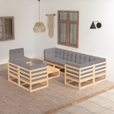 Gartenmöbel-Set 9-teilig und Kissen aus massivem Kiefernholz von vidaXL, Gartensets - Ref: Foro24-3076719, Preis: 808,16 €, R...