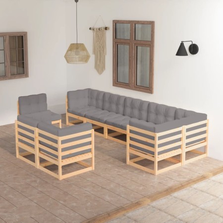 Gartenmöbel-Set 9-teilig und Kissen aus massivem Kiefernholz von vidaXL, Gartensets - Ref: Foro24-3076724, Preis: 881,04 €, R...