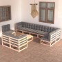 Juego de muebles de jardín 10 pzas y cojines madera maciza pino de vidaXL, Conjuntos de jardín - Ref: Foro24-3076729, Precio:...