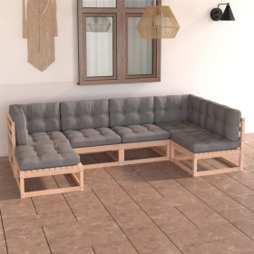 Gartenmöbel-Set 6-teilig und Kissen aus massivem Kiefernholz von vidaXL, Gartensets - Ref: Foro24-3076734, Preis: 504,26 €, R...