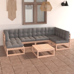 Gartenmöbel-Set 7-teilig und Kissen aus massivem Kiefernholz von vidaXL, Gartensets - Ref: Foro24-3076739, Preis: 505,99 €, R...