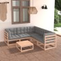 Gartenmöbel-Set 6-teilig und Kissen aus massivem Kiefernholz von vidaXL, Gartensets - Ref: Foro24-3076779, Preis: 485,63 €, R...