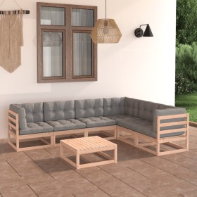 7-teiliges Gartenmöbel-Set und Kissen aus massivem Zirbenholz von vidaXL, Gartensets - Ref: Foro24-3076789, Preis: 607,99 €, ...