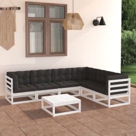 7-piece garden furniture set with solid white pine wood cushions by vidaXL, Garden sets - Ref: Foro24-3076790, Price: 640,27 ...