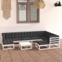 10-teiliges Gartenmöbel-Set mit Kissen aus weißem Kiefernholz von vidaXL, Gartensets - Ref: Foro24-3076810, Preis: 729,75 €, ...