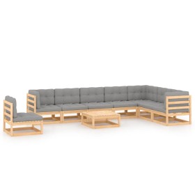 Gartenmöbel-Set 9-teilig und Kissen aus massivem Kiefernholz von vidaXL, Gartensets - Ref: Foro24-3076829, Preis: 827,82 €, R...