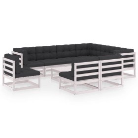 10-piece garden furniture set with white pine wood cushions by vidaXL, Garden sets - Ref: Foro24-3076840, Price: 776,99 €, Di...