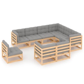 Gartenmöbel-Set 9-teilig und Kissen aus massivem Kiefernholz von vidaXL, Gartensets - Ref: Foro24-3076854, Preis: 881,04 €, R...