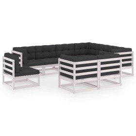 9-piece garden furniture set with white pine wood cushions by vidaXL, Garden sets - Ref: Foro24-3076855, Price: 751,99 €, Dis...