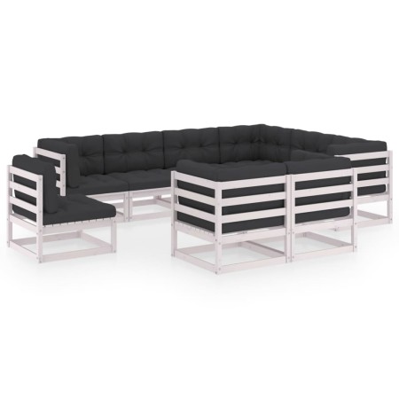 9-piece garden furniture set with white pine wood cushions by vidaXL, Garden sets - Ref: Foro24-3076855, Price: 754,53 €, Dis...