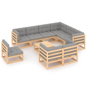 10-teiliges Gartenmöbel-Set und Kissen aus massivem Zirbenholz von vidaXL, Gartensets - Ref: Foro24-3076859, Preis: 885,42 €,...