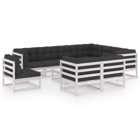 10-piece garden furniture set with white pine wood cushions by vidaXL, Garden sets - Ref: Foro24-3076860, Price: 787,04 €, Di...