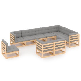 Gartenmöbel-Set 10-teilig und Kissen aus massivem Kiefernholz von vidaXL, Gartensets - Ref: Foro24-3076864, Preis: 968,19 €, ...